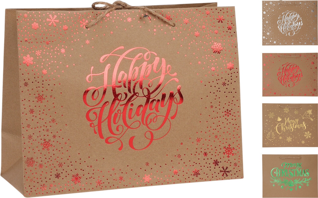 Afbeeldingen van Pak à 12 draagtas 26+11x20  Christmas Wishes assorti