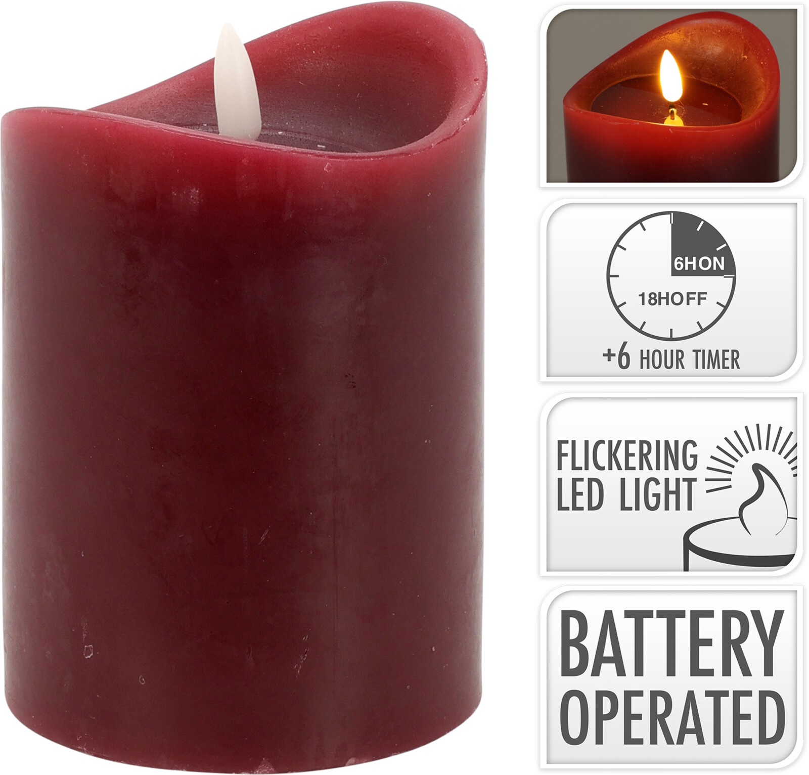 Afbeeldingen van Ledkaars 9x12,5 cm donkerrood