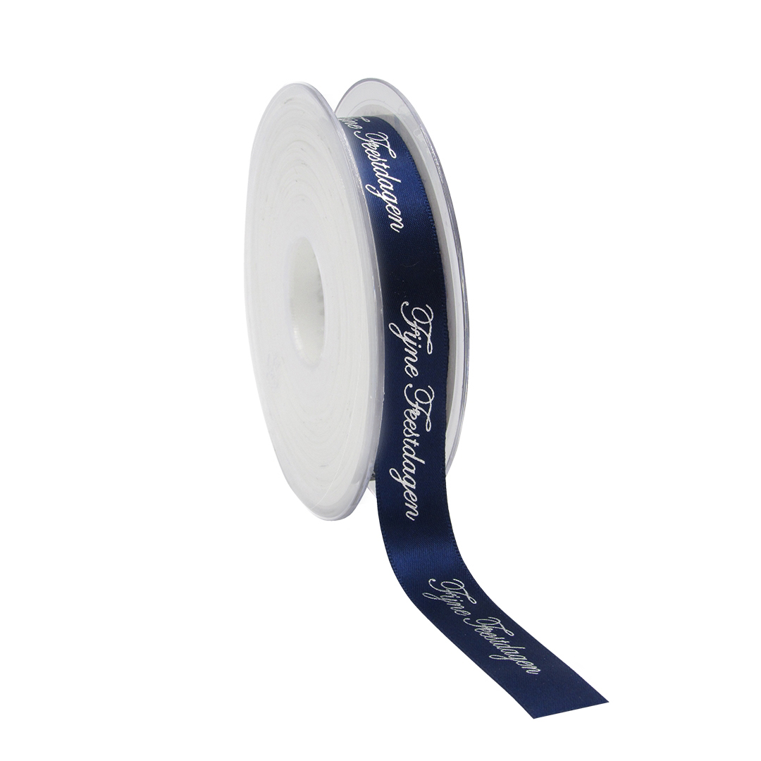 Afbeeldingen van Rol kerstlint satijn 15 mm 25 mtr marineblauw Fijne feestdagen 