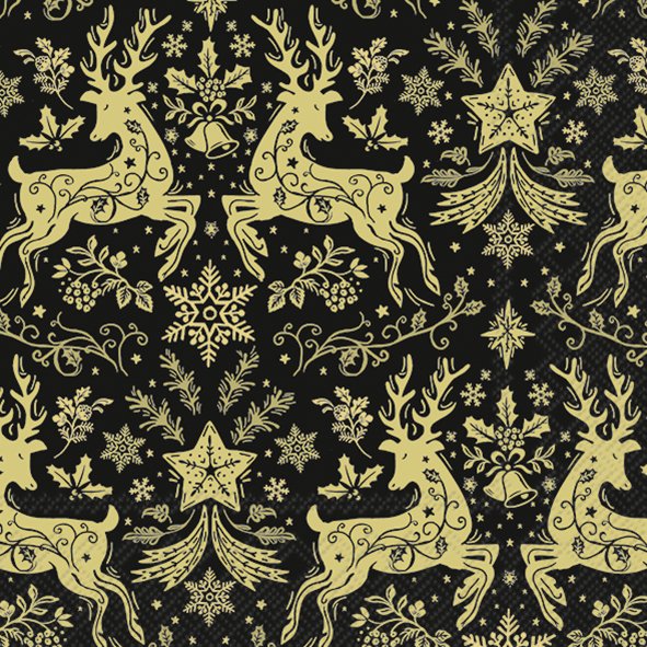 Afbeeldingen van Pak à 20 servetten 33x33 cm 3 laags Kerst ornamenten zwart goud