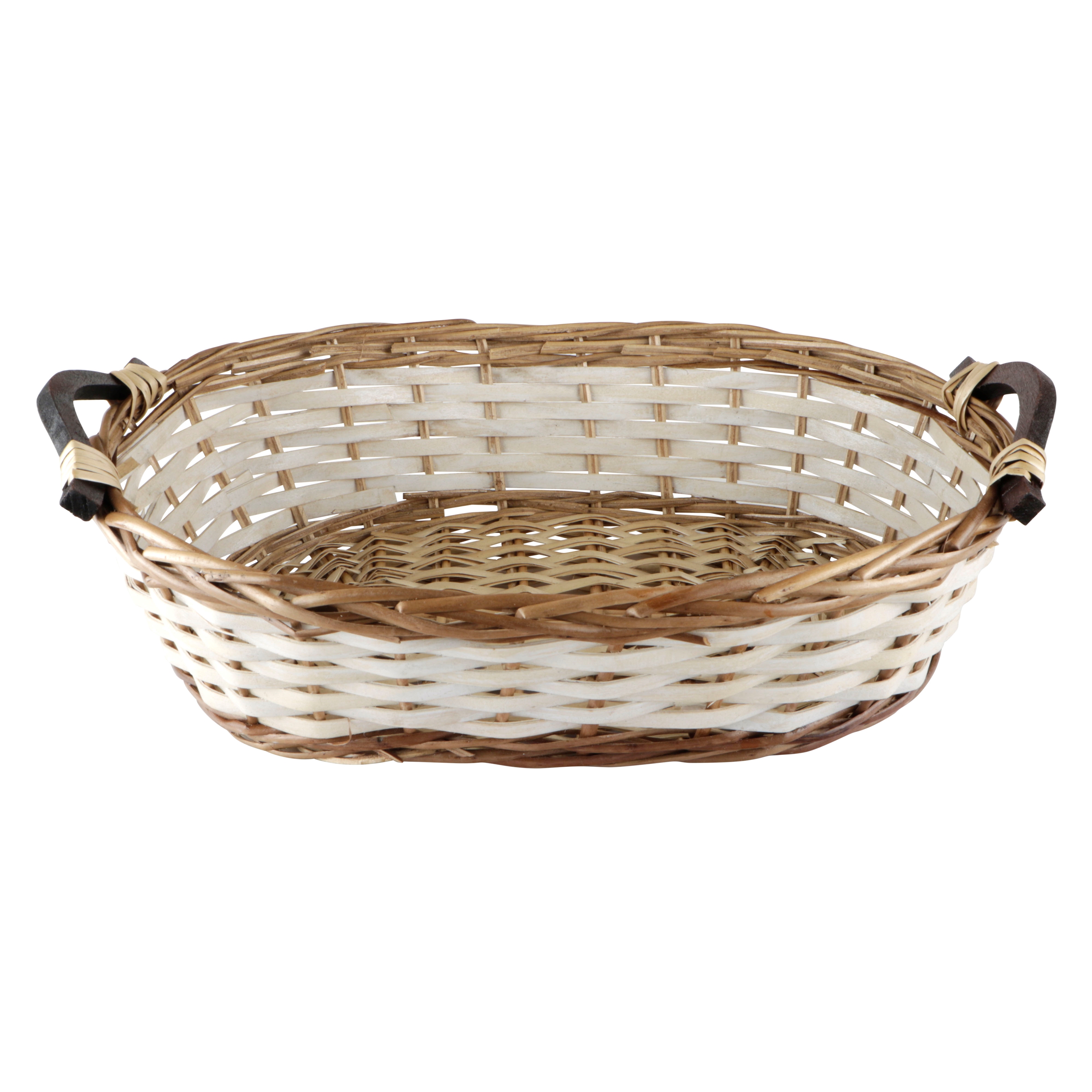 Afbeeldingen van Mand ovaal met grepen 47x31x13/16 cm wit/bruin, populier