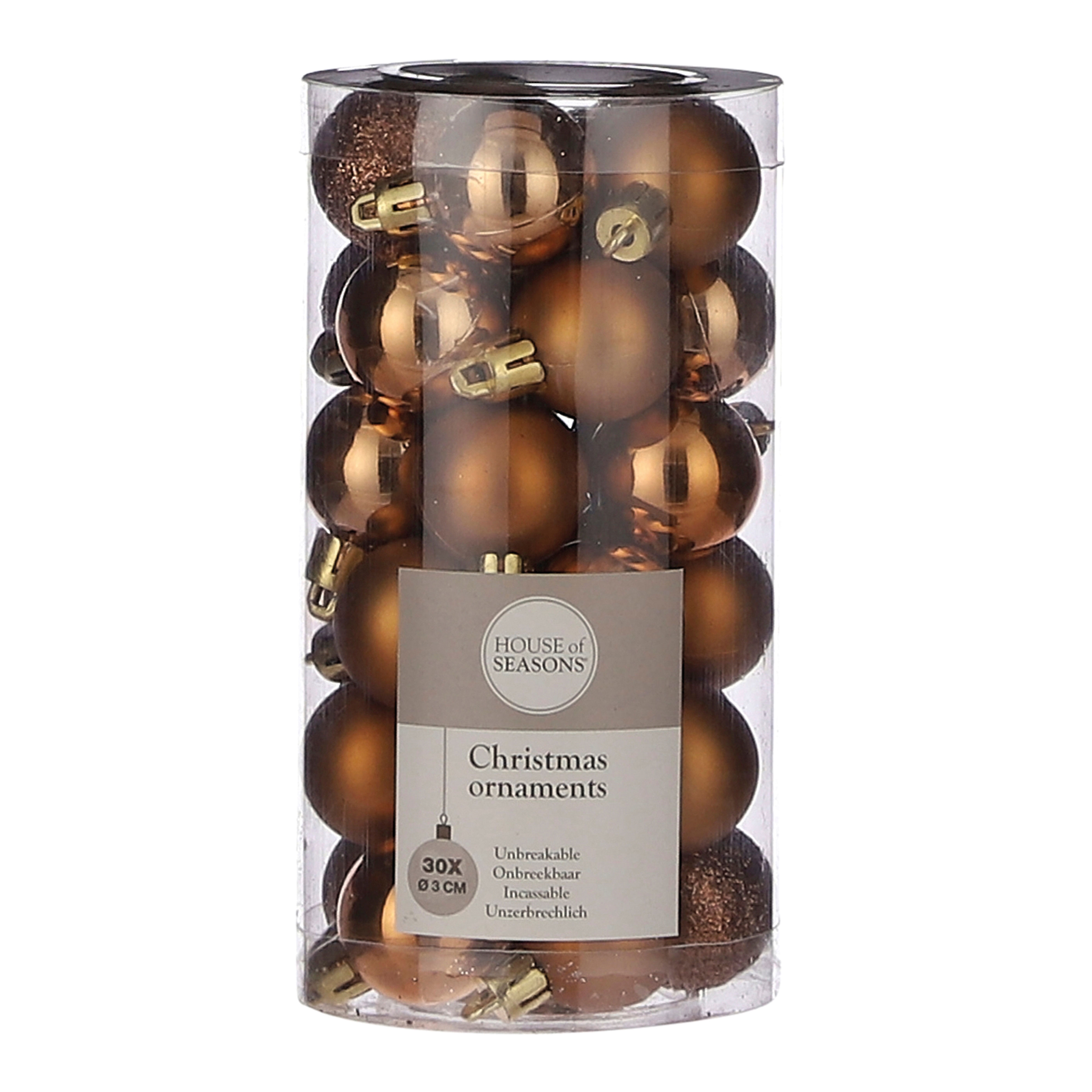 Afbeeldingen van Koker à 30 mini kerstbal onbreekbaar 3 cm koper