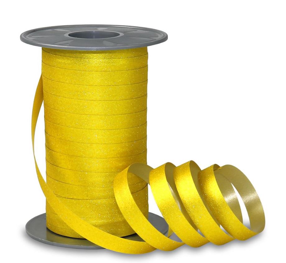 Afbeeldingen van Rol krullint 10 mm 100 mtr glitter geel
