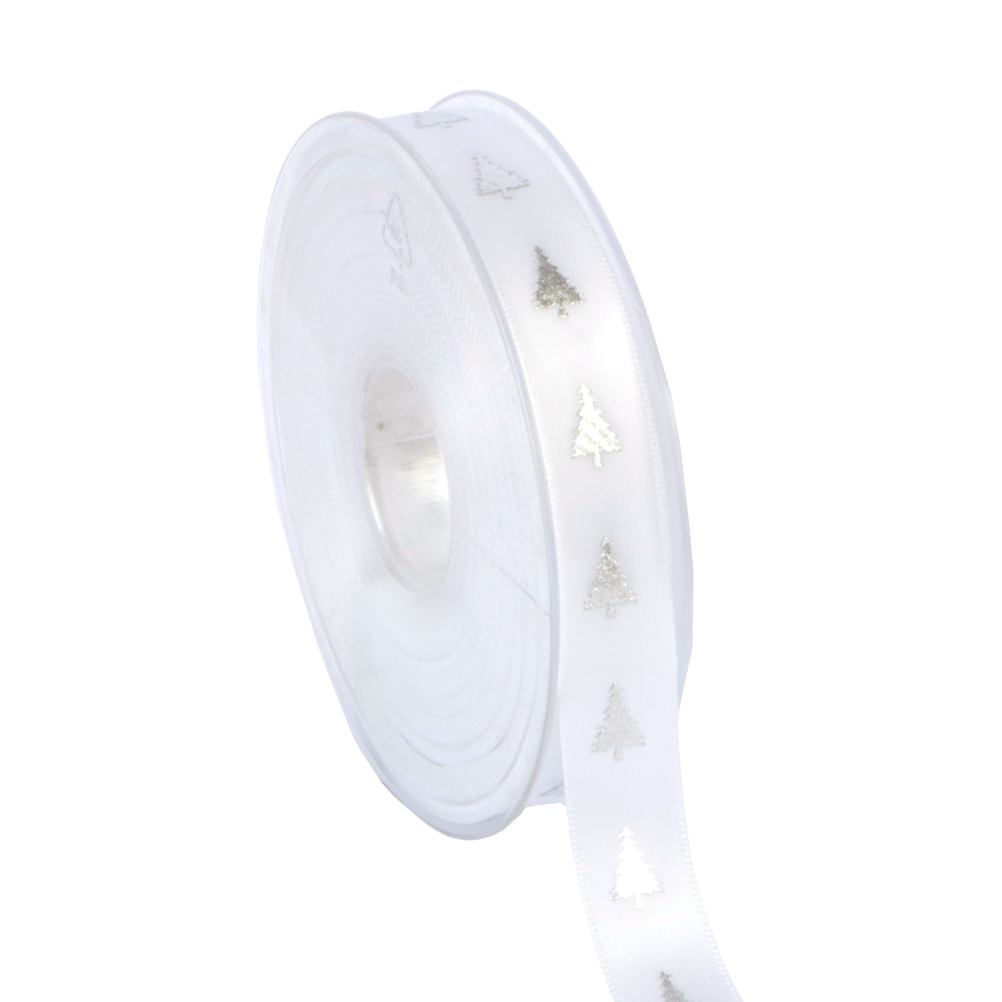 Afbeeldingen van Rol satijnlint 15 mm 25 mtr Kerstboom wit