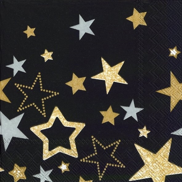 Afbeeldingen van Pak à 20 servetten 33x33 cm 3 laags Sparkling stars zwart 