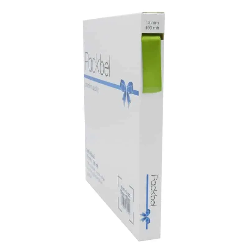 Afbeeldingen van Rol satijnlint 15 mm 100 mtr olijfgroen