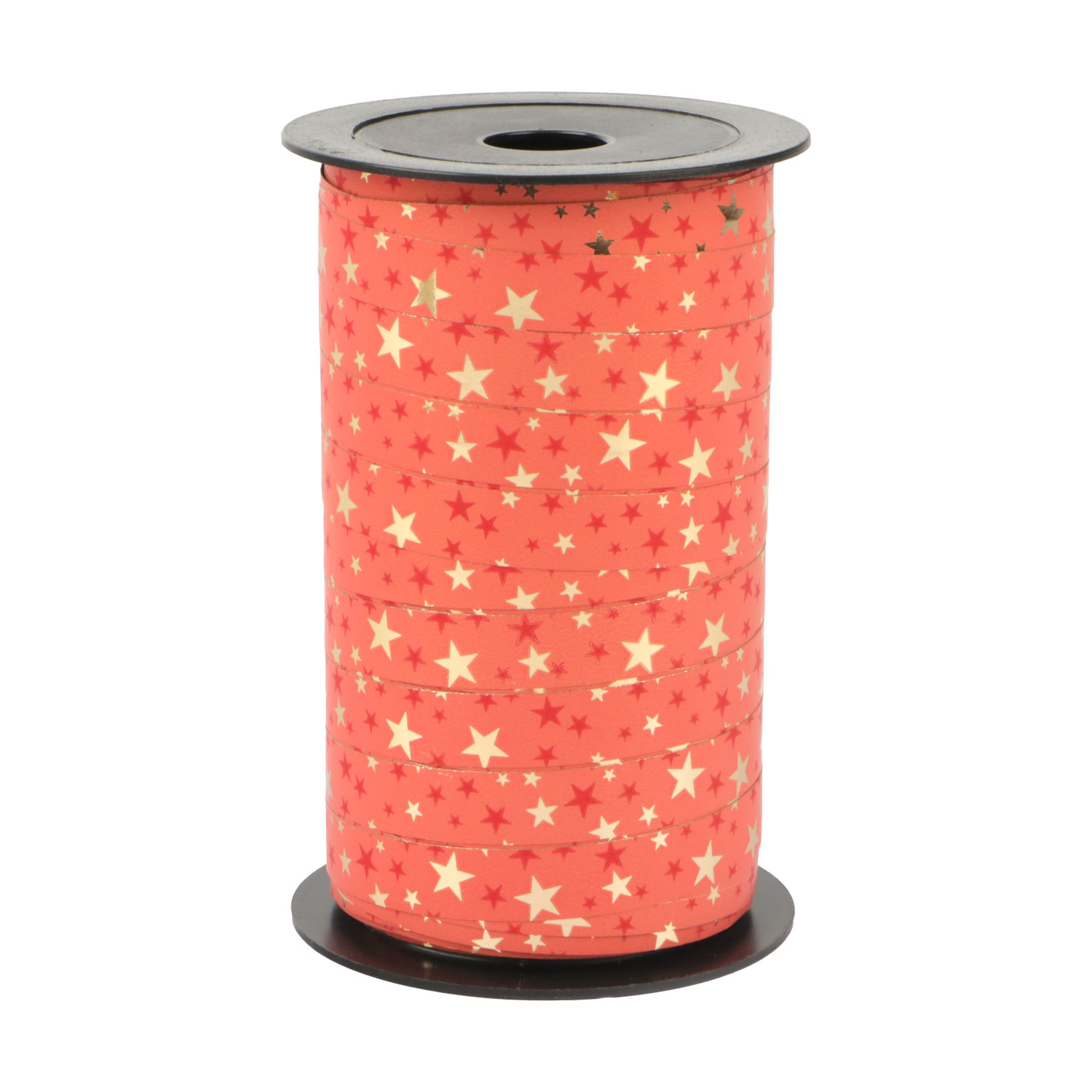 Afbeeldingen van Rol Kerstlint 10 mm 50 mtr Sterren rood