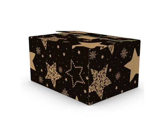 Afbeeldingen van Kerstdoos H150 Stars kraft zwart 59x39x15 cm (ucl)