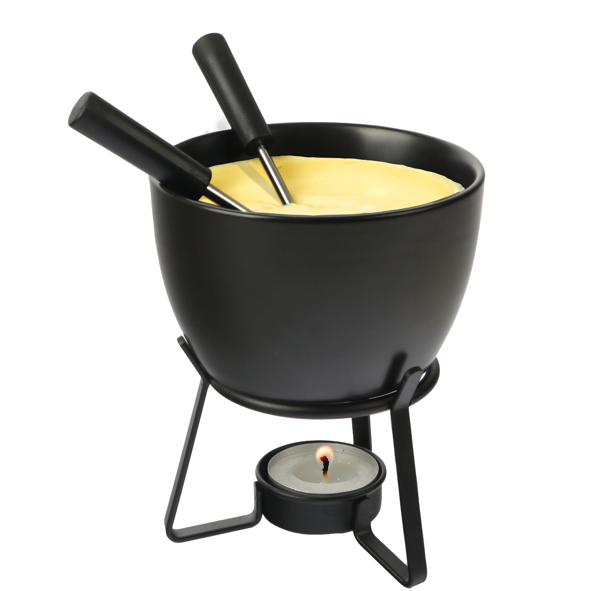 Afbeeldingen van Fondueset met 2 vorkjes mat zwart 