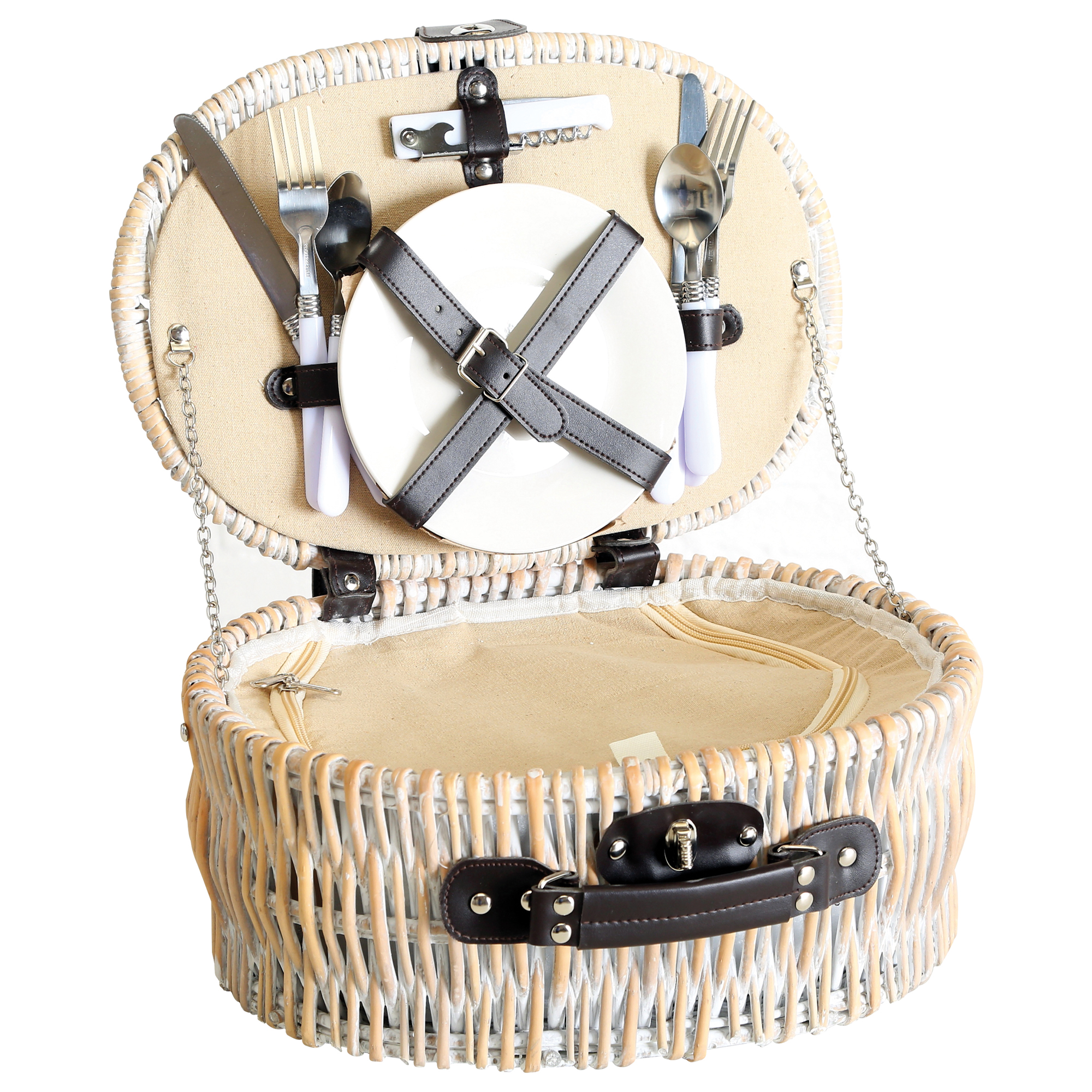 Afbeeldingen van Picknickmand ovaal 38x28x16 cm 12 delig