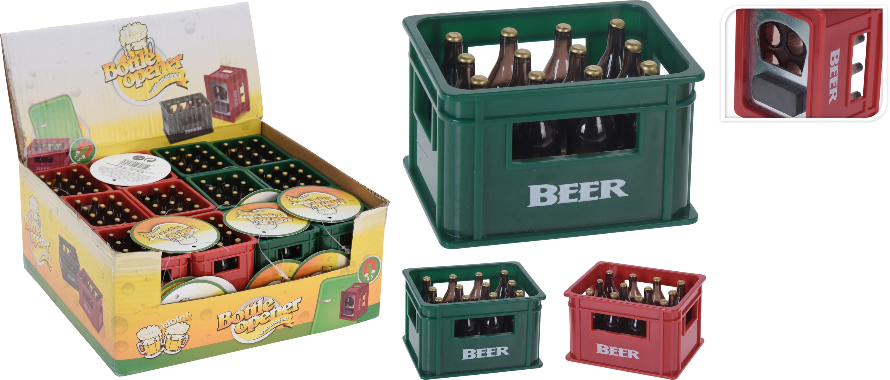 Afbeeldingen van Flesopener bierkrat vorm met magneet 6x5x4 cm