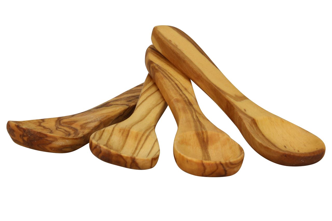 Afbeeldingen van Set à 4 olijfhouten tapaslepeltje (uc)
