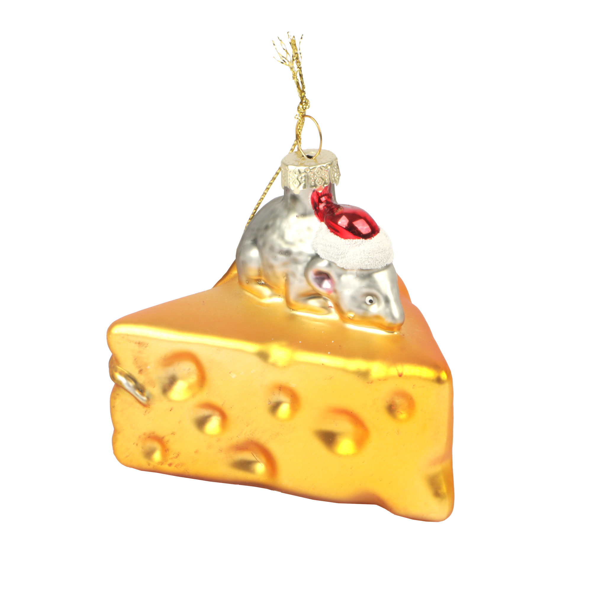 Afbeeldingen van Kerstbal 8x7,8x8 cm kaaspunt met muis 