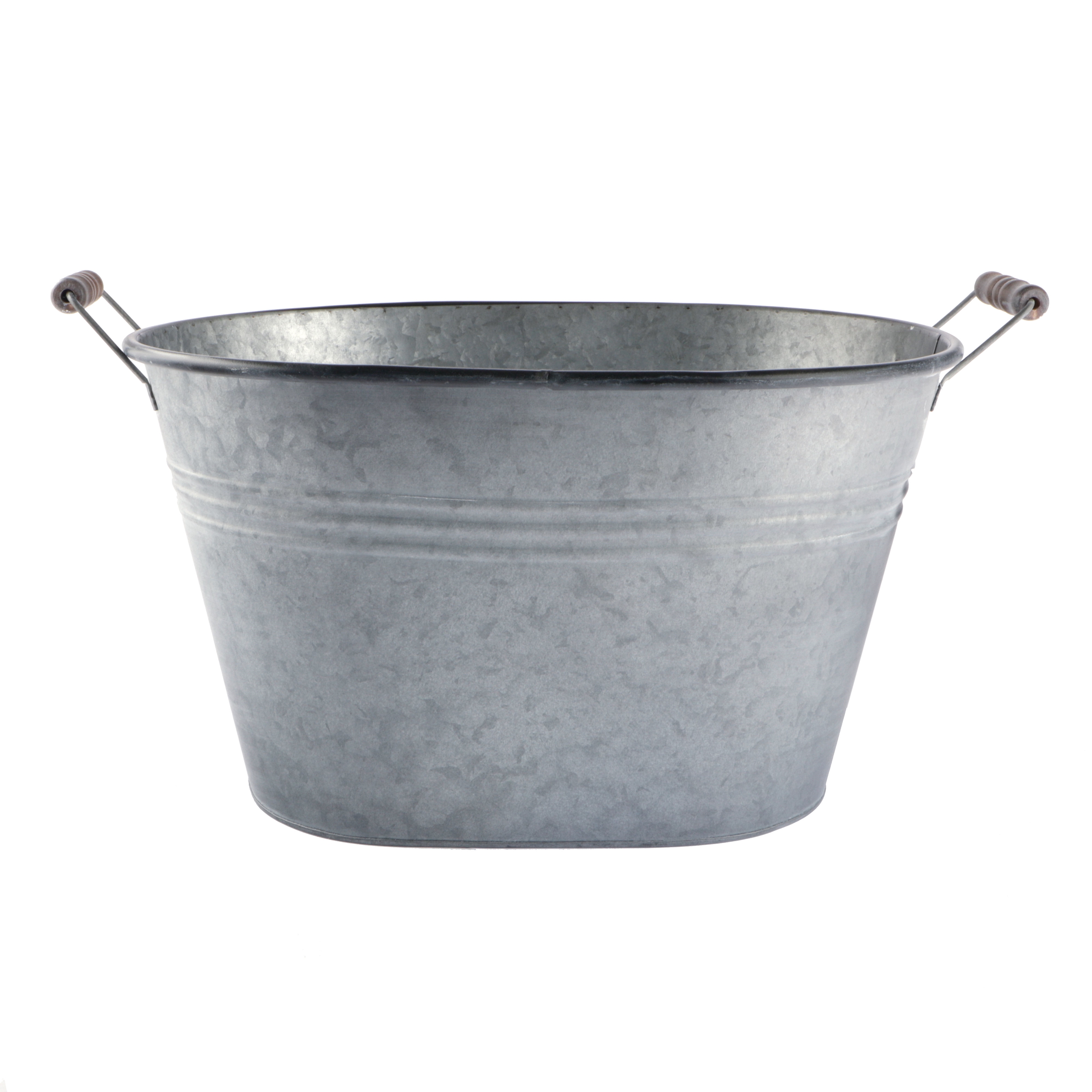 Afbeeldingen van Zinken teil met houten grepen 41x30x23/26 cm