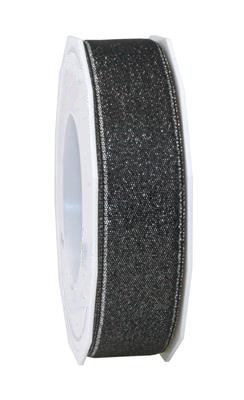 Afbeeldingen van Rol satijnlint 25 mm 20 mtr glitter zwart zilver