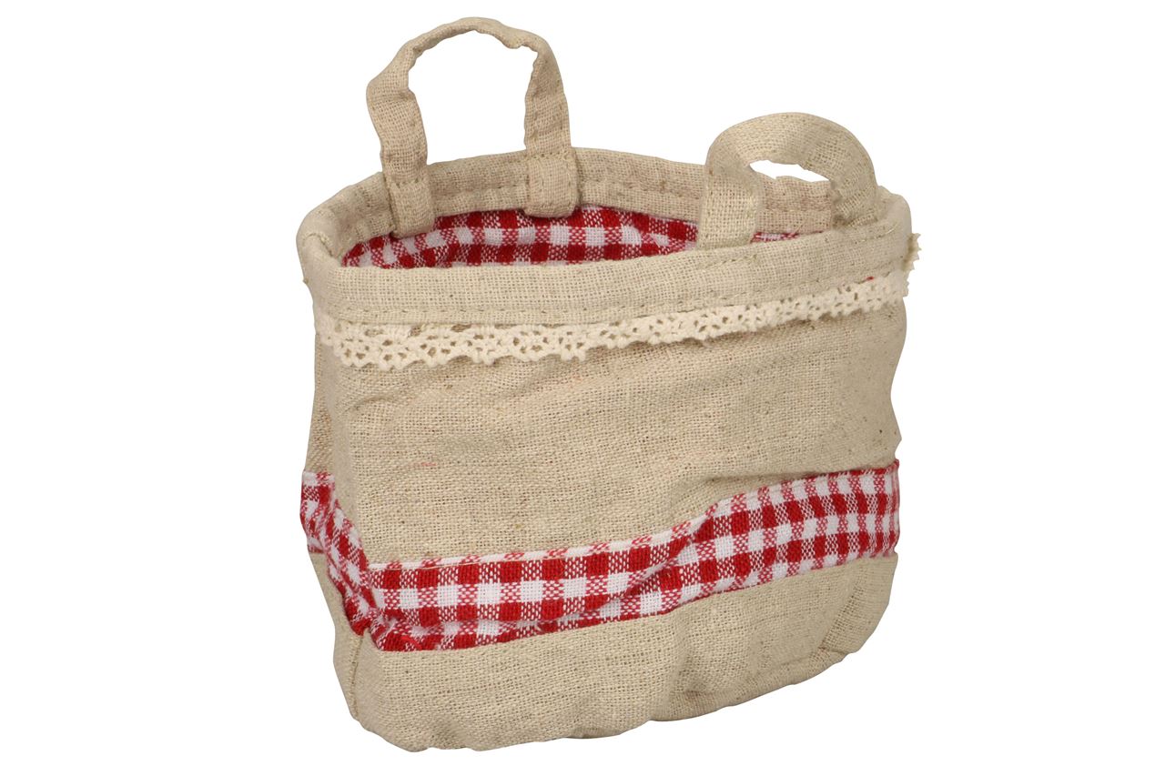Afbeeldingen van Canvas zakje  r12x11 cm rode ruit met oren