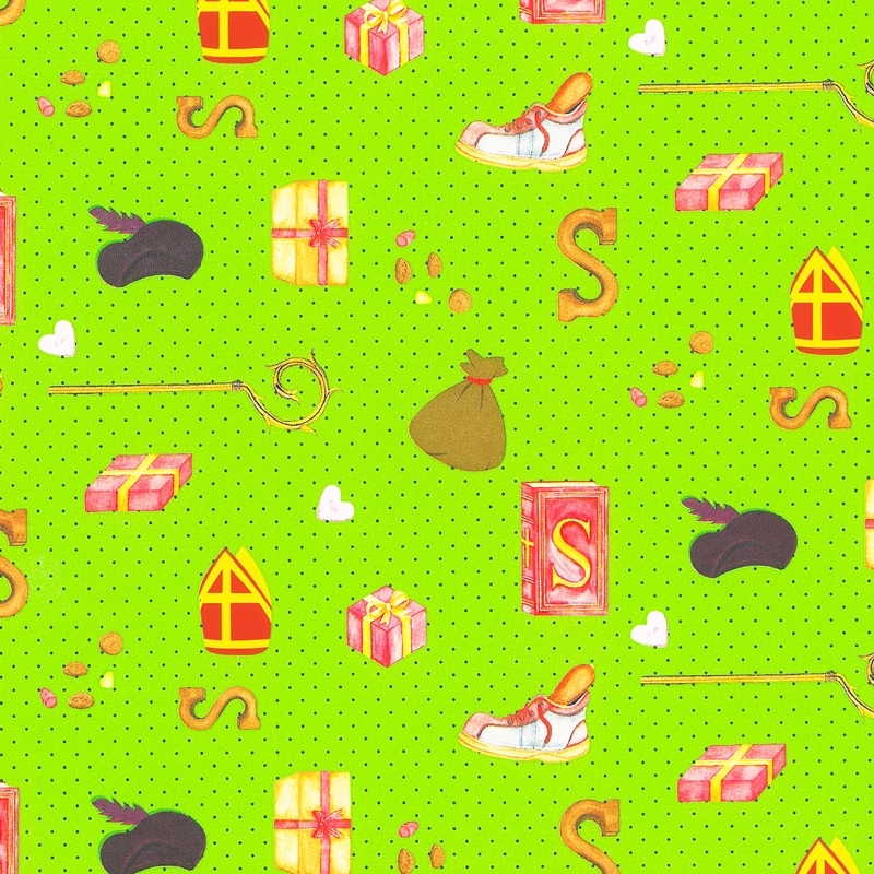 Afbeeldingen van Rol Sintpapier 50 cm 200 mtr groen mijter/pakje/schoen (uc)