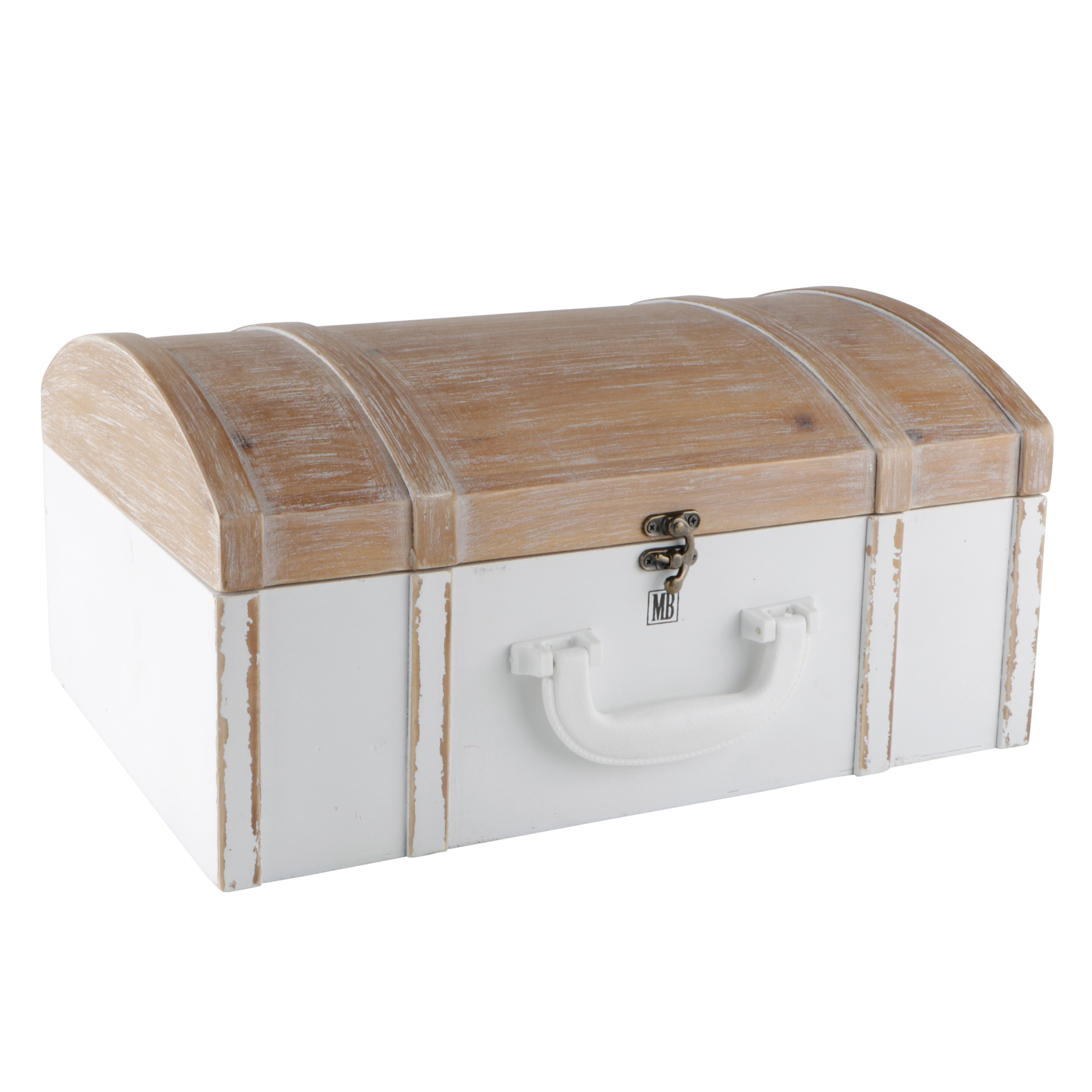 Afbeeldingen van Houten koffer groot 40x28x19 cm wit/bruin