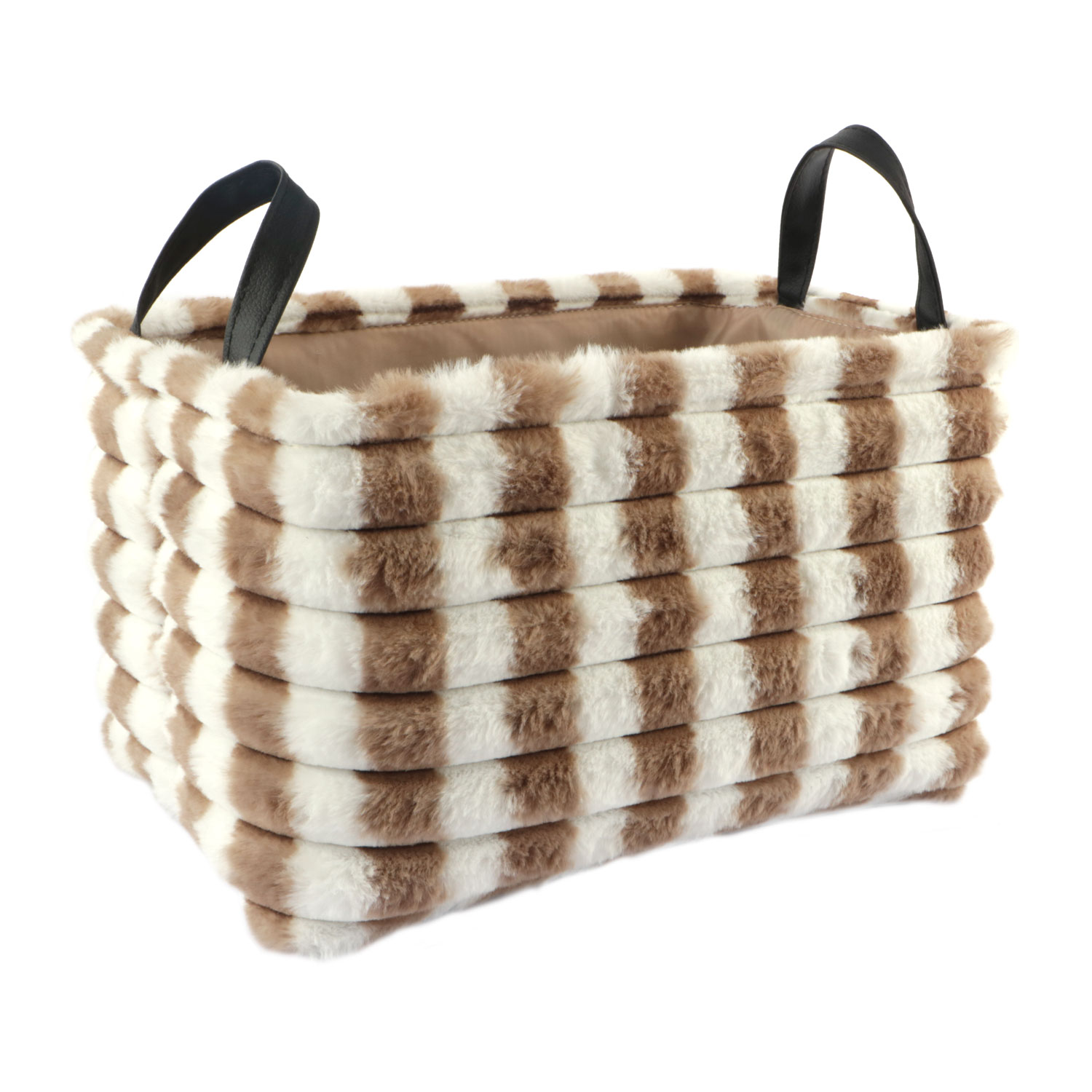 Afbeeldingen van Pluche mand 34x23x20 cm met pu lederen grepen