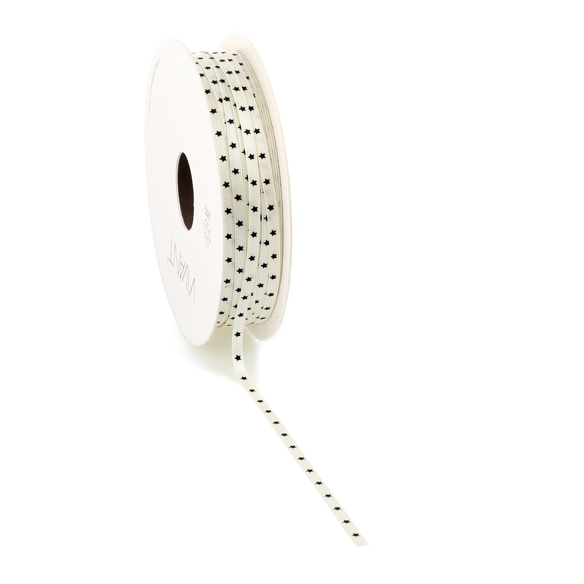 Afbeeldingen van Rol satijnlint 3 mm 50 mtr kerst crème met sterretjes (uc)