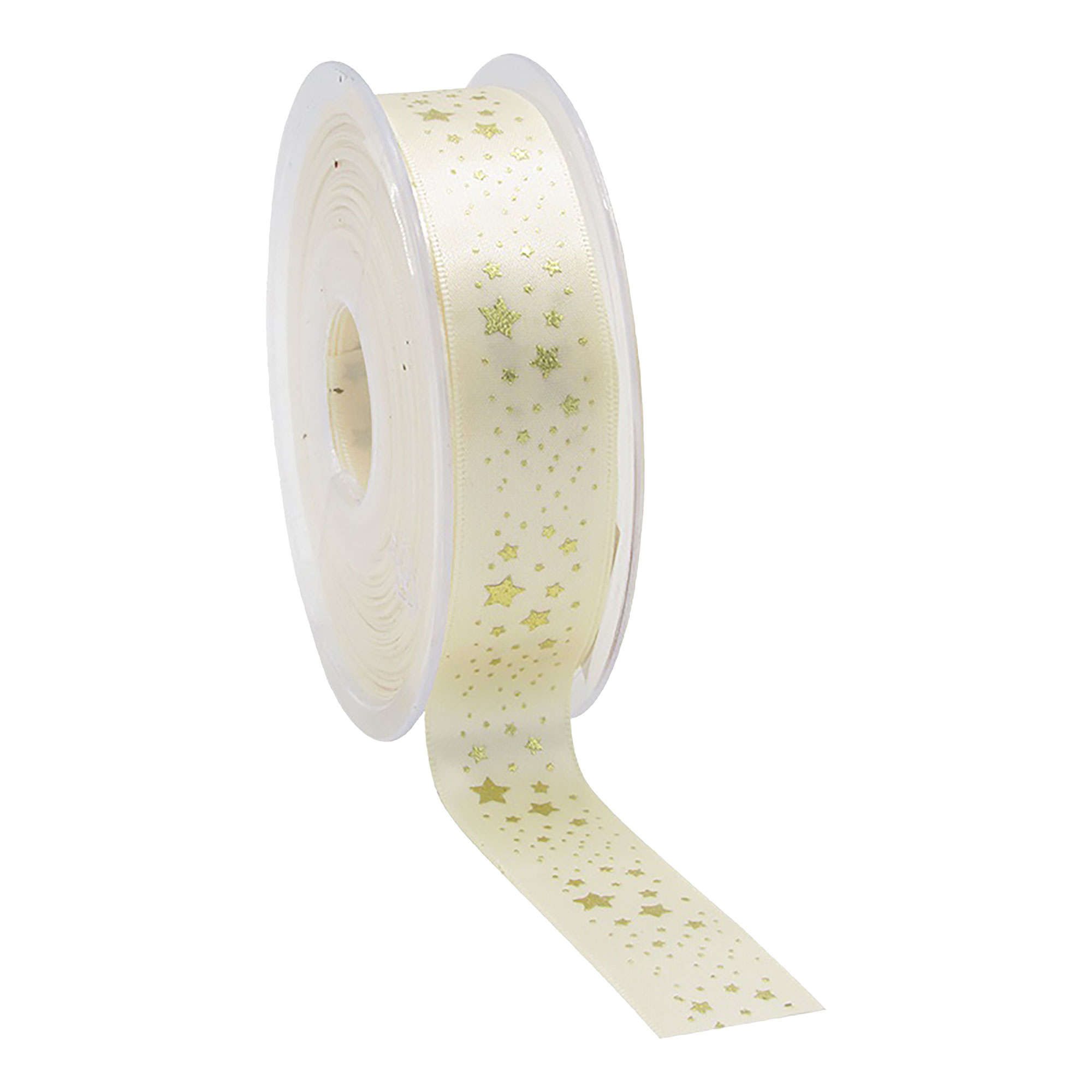 Afbeeldingen van Rol satijnlint 23 mm 25 mtr Wonderful stars champagne/crème