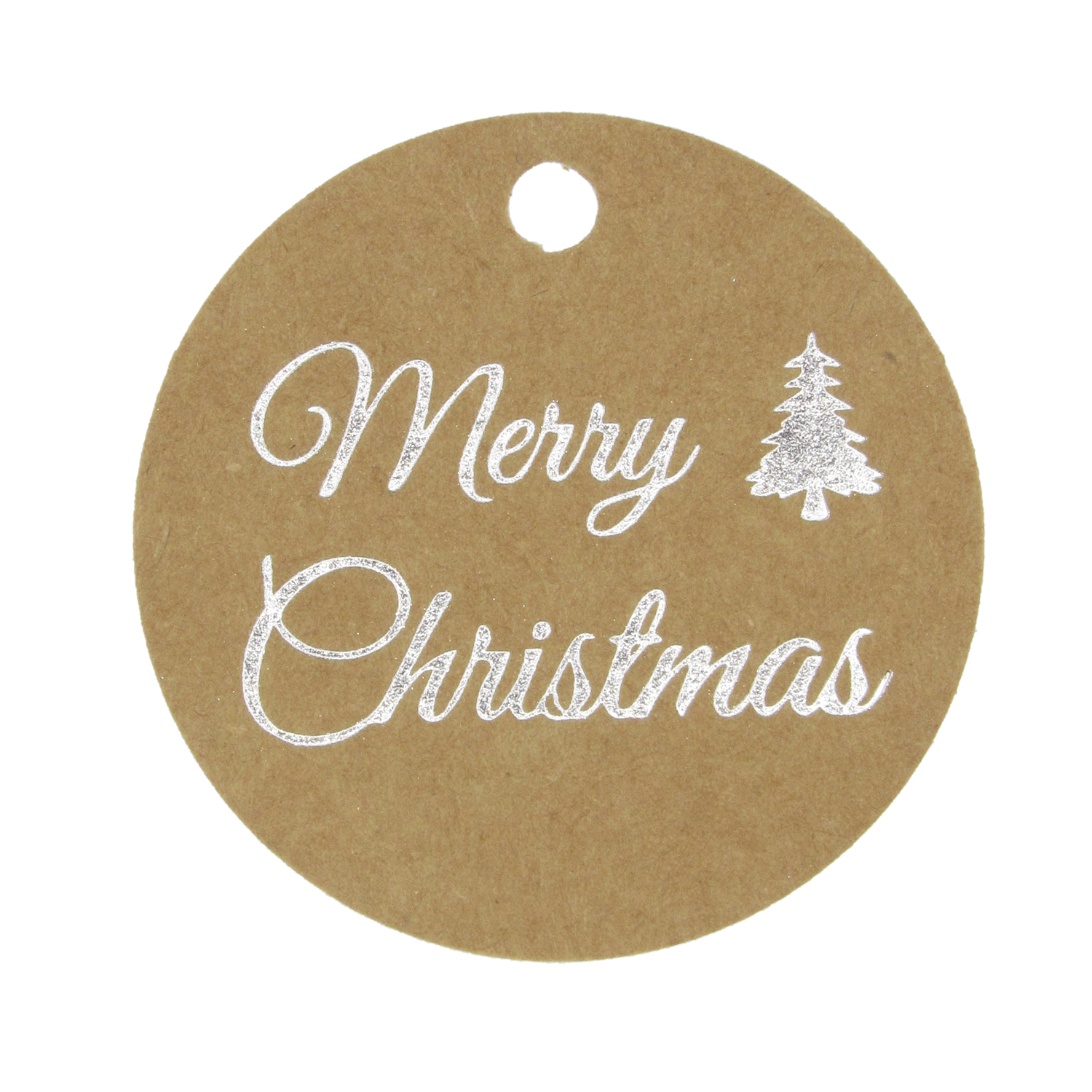 Afbeeldingen van Zak à 50 hangkaartje 5 cm kraft zilver Merry Christmas