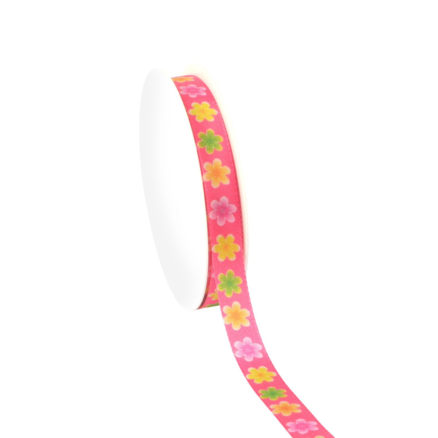 Afbeeldingen van Rol textiellint 15 mm 18 mtr bloemenzee roze