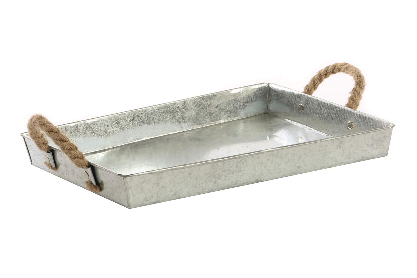 Afbeeldingen van Zinken blad 35,5x24,5x3 cm recht met touwgrepen
