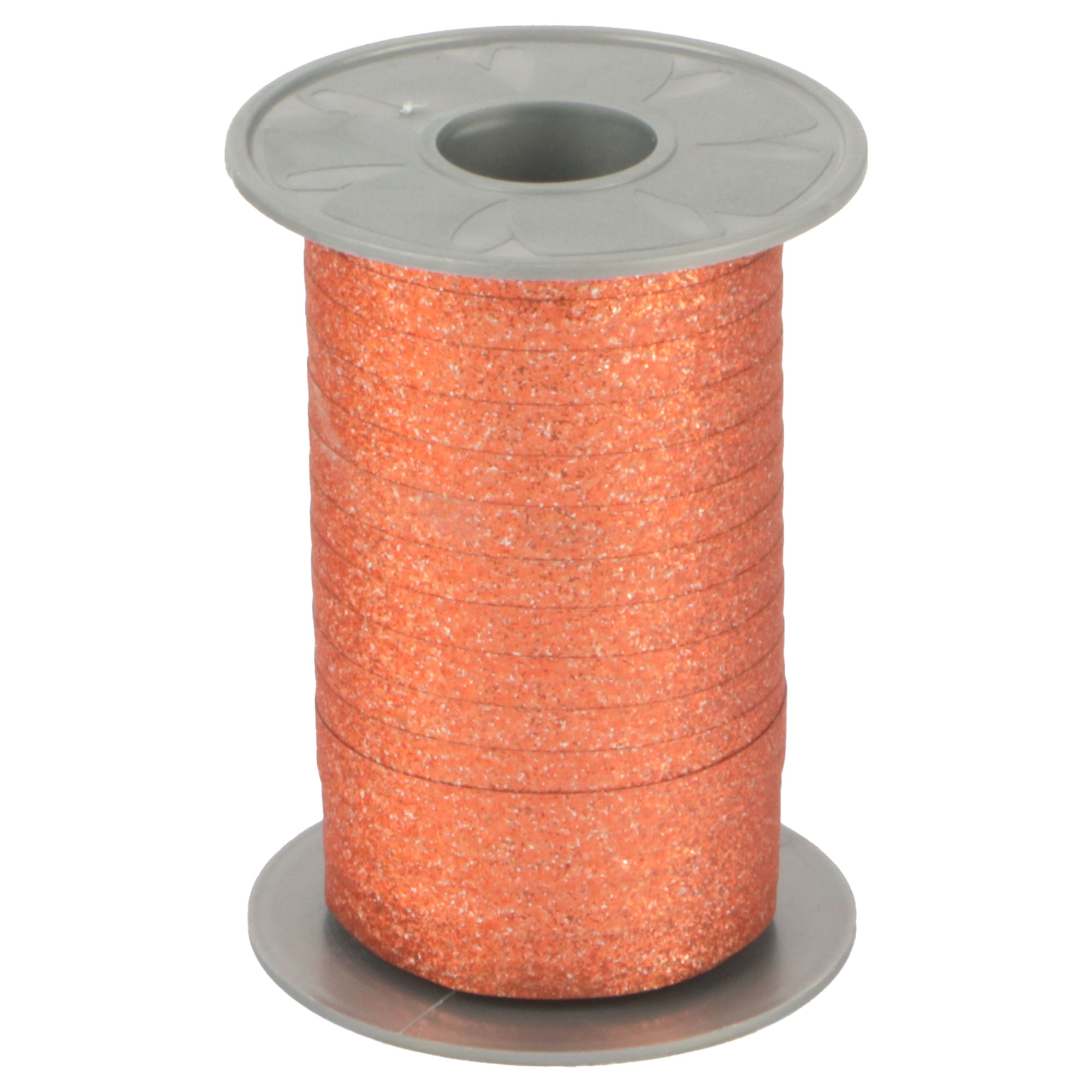Afbeeldingen van Rol krullint 10 mm 100 mtr glitter oranje