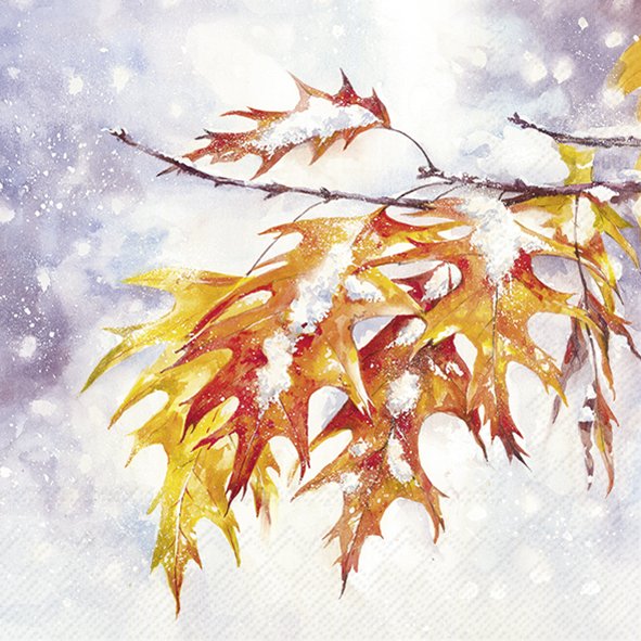 Afbeeldingen van Pak à 20 servetten 33x33 cm 3 laags Bevroren bladeren