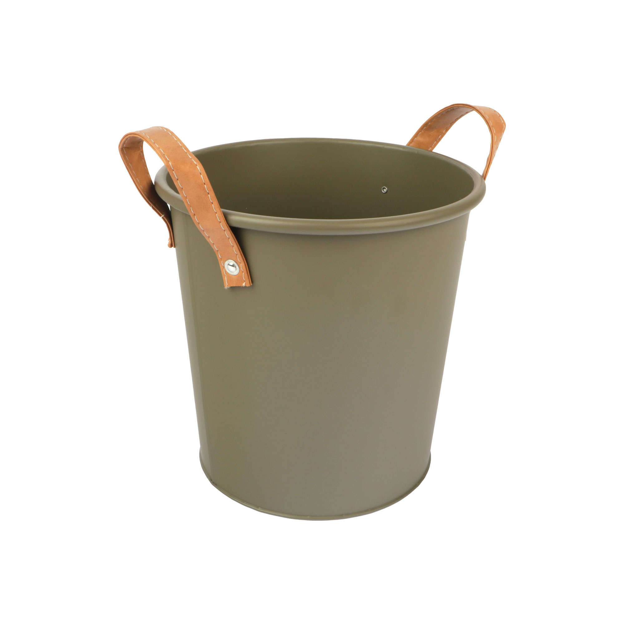 Afbeeldingen van Metalen emmer 26/20x26 cm legergroen met grepen