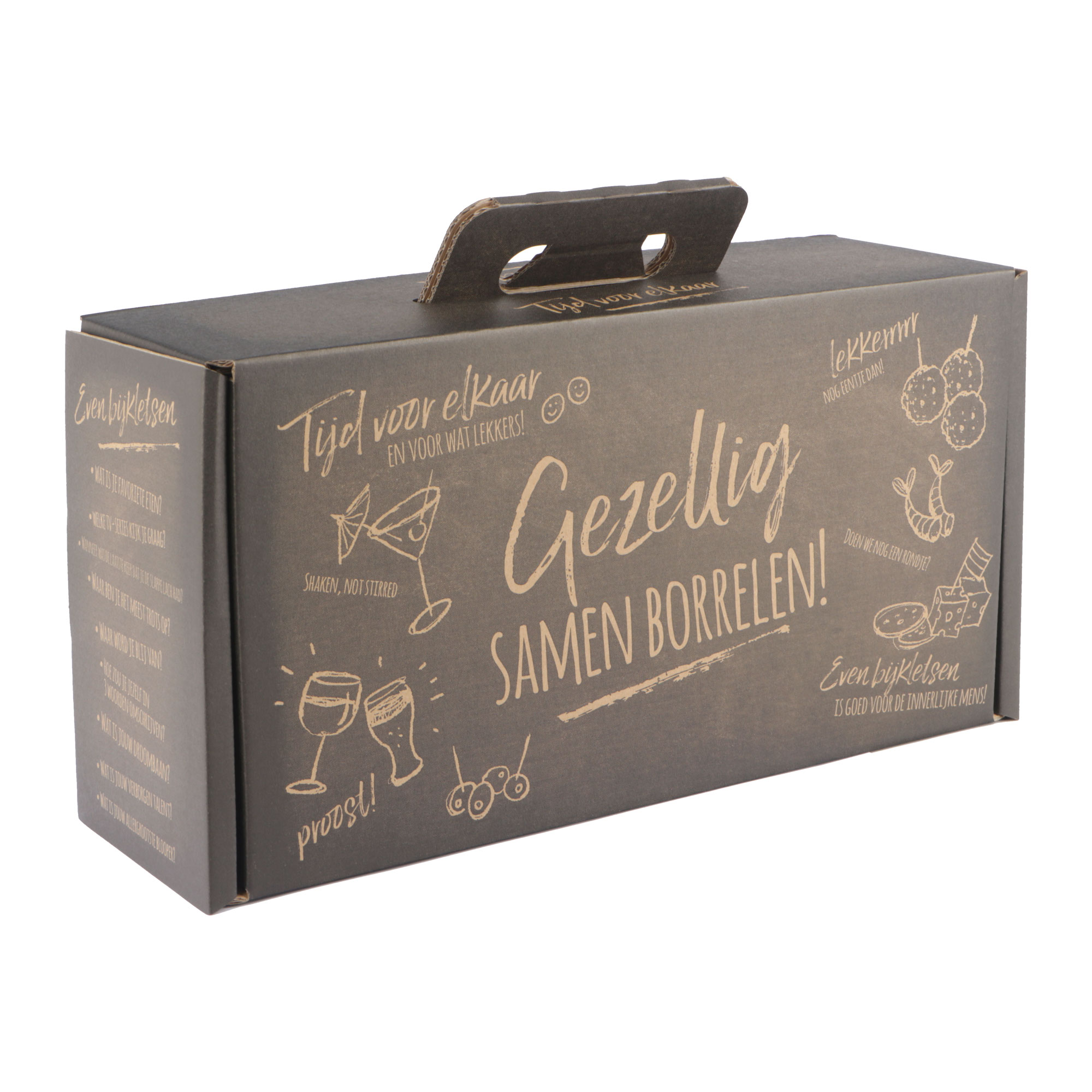 Afbeeldingen van Pak à 15 Borrelboxen 39x20x12 cm Gezellig samen borrelen zwart (uc)