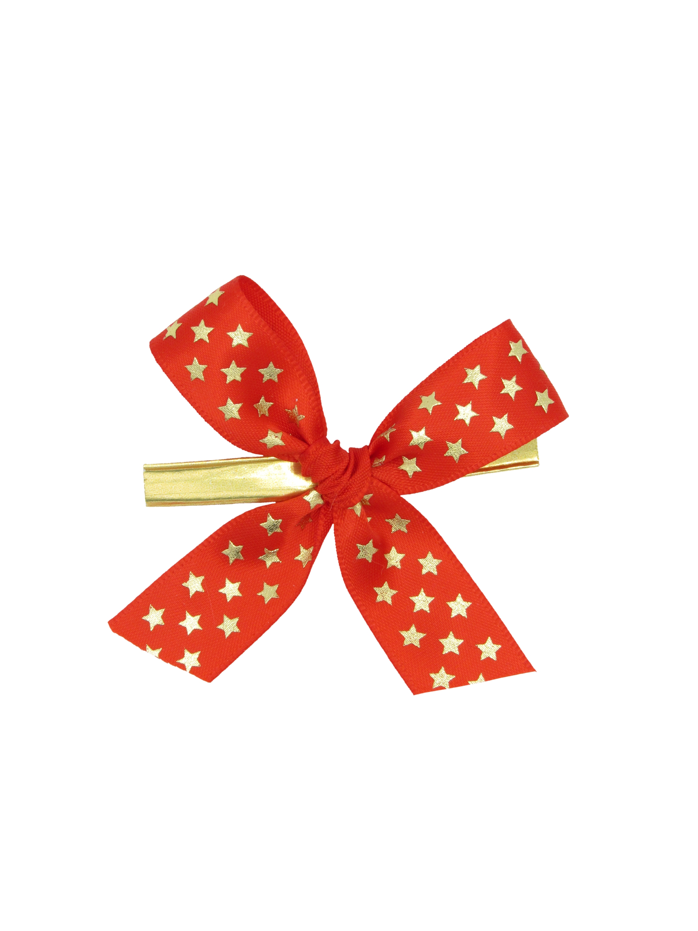 Afbeeldingen van Zak à 250 strik 7 cm met sluitclip, rood met sterren