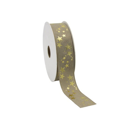 Afbeeldingen van Rol textiellint 25 mm 20 mtr stars taupe