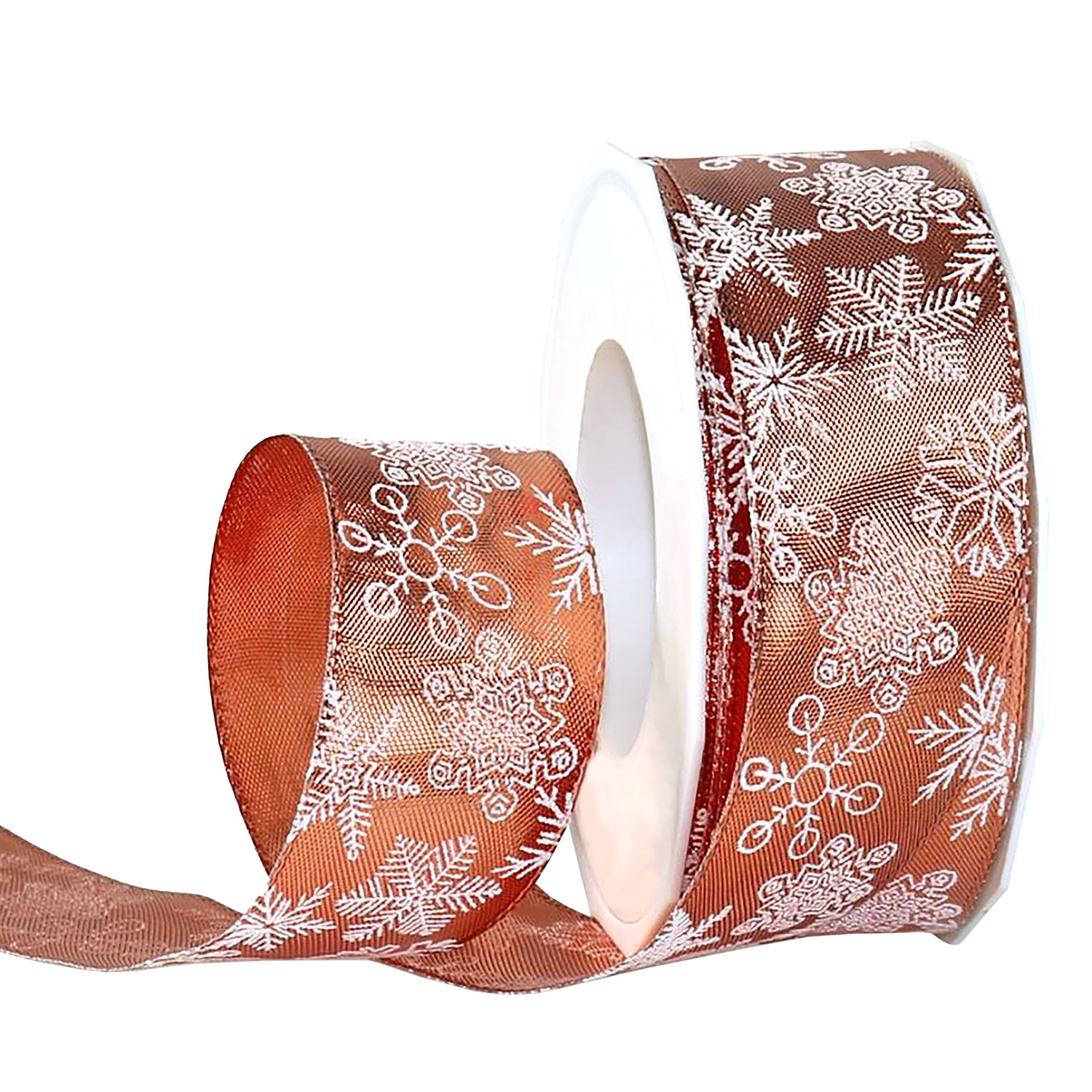 Afbeeldingen van Rol textiellint bedraad 40 mm 20 mtr sneeuwvlok roségoud