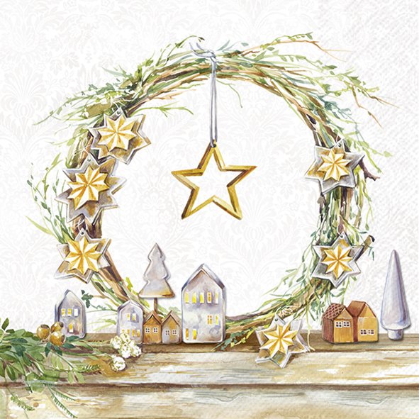 Afbeeldingen van Pak à 20 servetten 33x33 cm 3 laags heldere ster goud