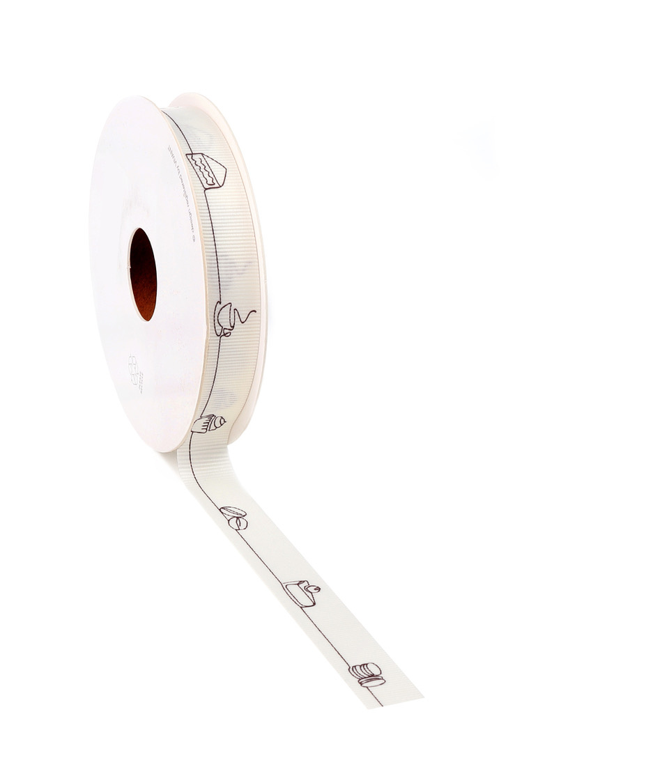 Afbeeldingen van Rol textiellint 15 mm 20 mtr Treats wit (uc)