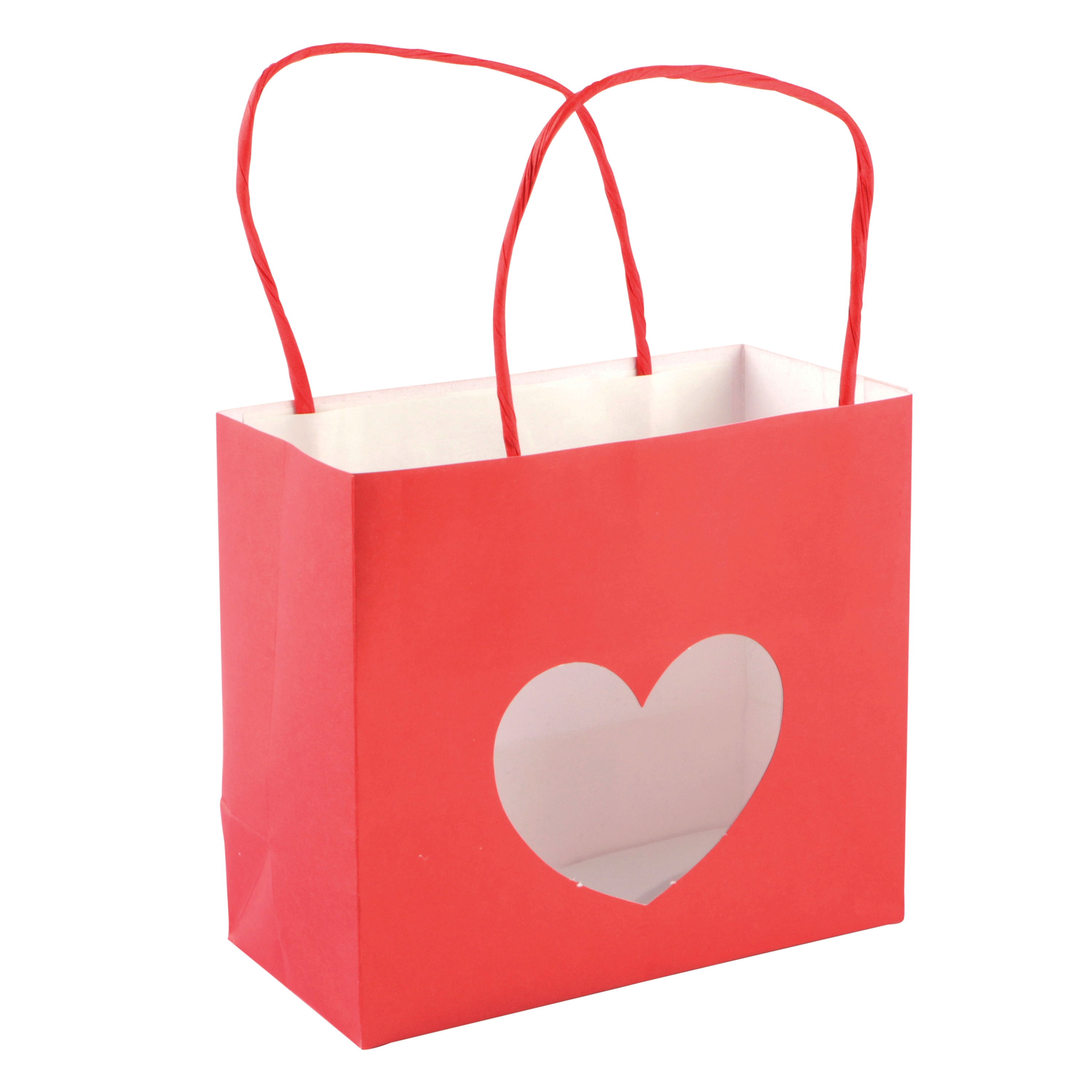 Afbeeldingen van Pak à 12 kadotas met venster 16+8x14 cm hart rood