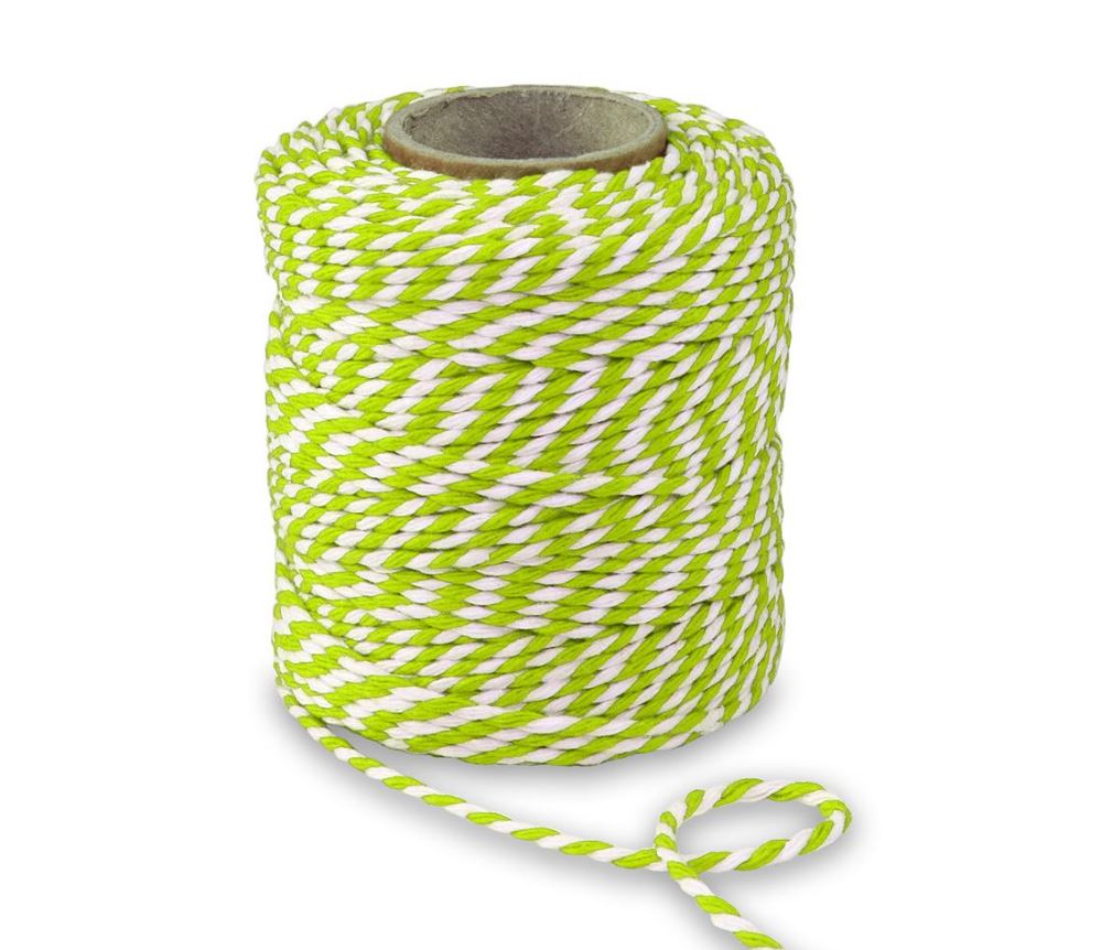 Afbeeldingen van Rol à 50 mtr katoenkoord lichtgroen/wit 2 mm