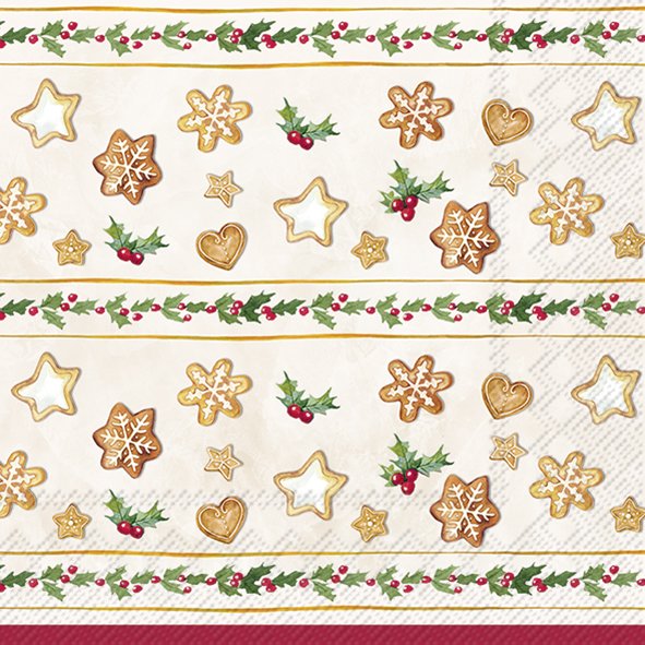 Afbeeldingen van Pak à 20 servetten 33x33 cm 3 laags Koekjes slinger