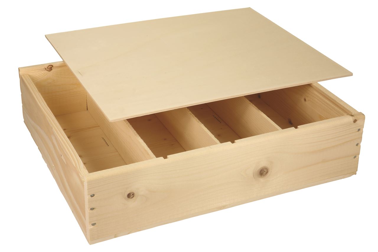 Afbeeldingen van Kist met houten schuifdeksel, 4 fles