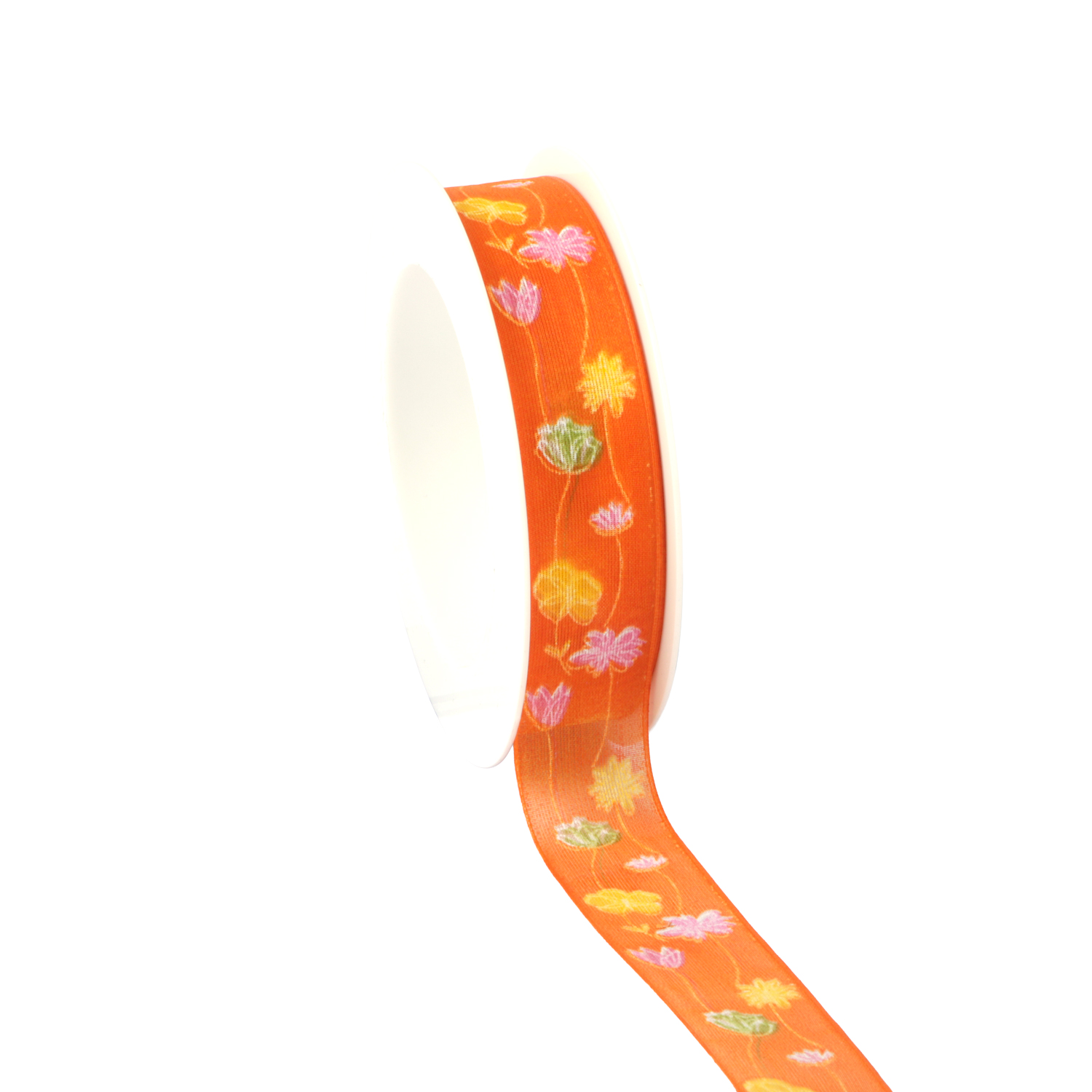 Afbeeldingen van Rol organzalint 25 mm 20 mtr bloemrijk oranje