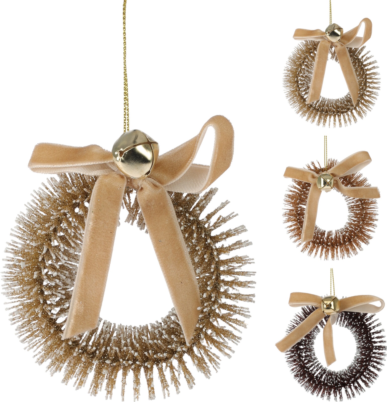 Afbeeldingen van Ds à 12 hangdecoratie krans 8 cm bruin assorti