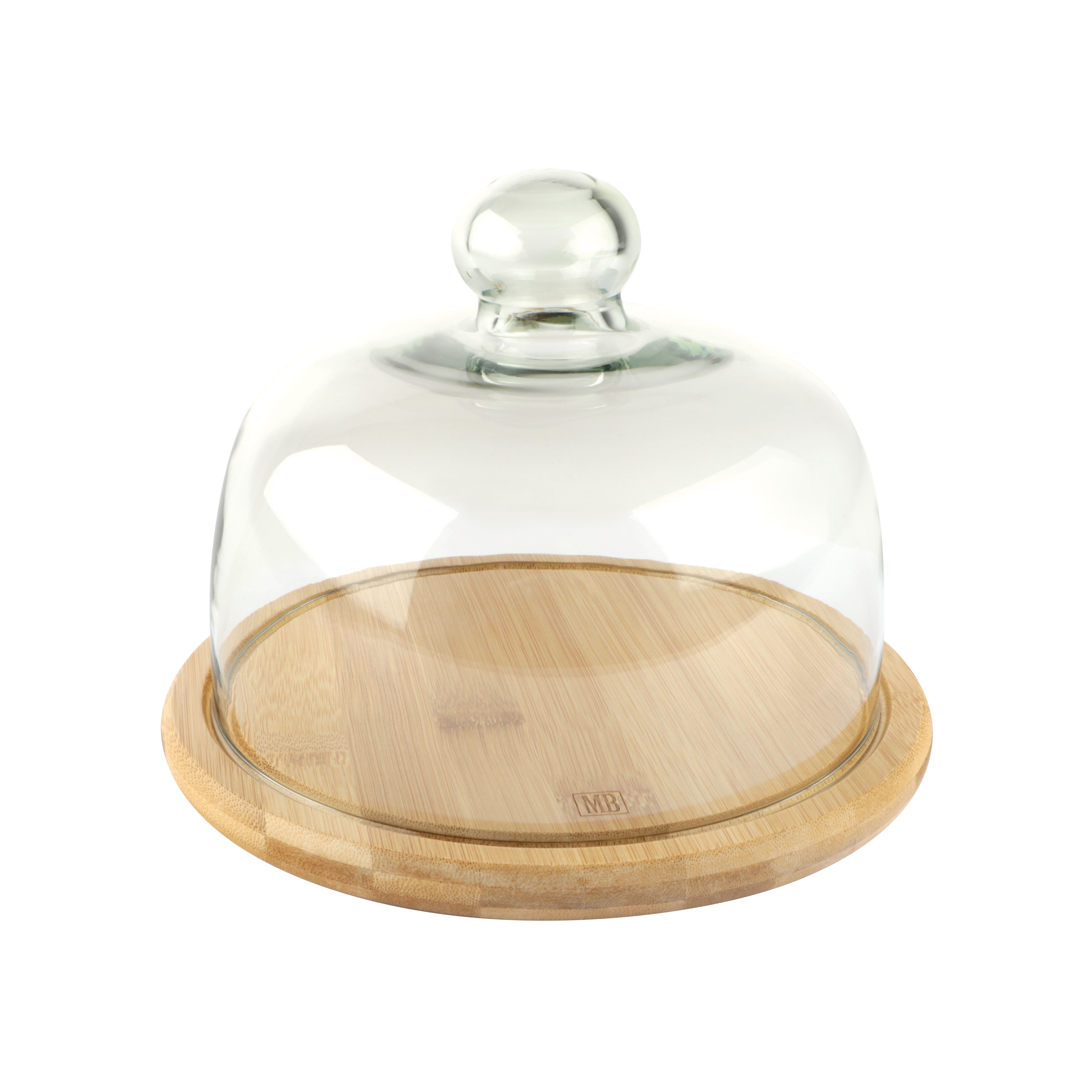 Afbeeldingen van Serveerplank bamboe met glazen  stolp 17,5x12 cm  