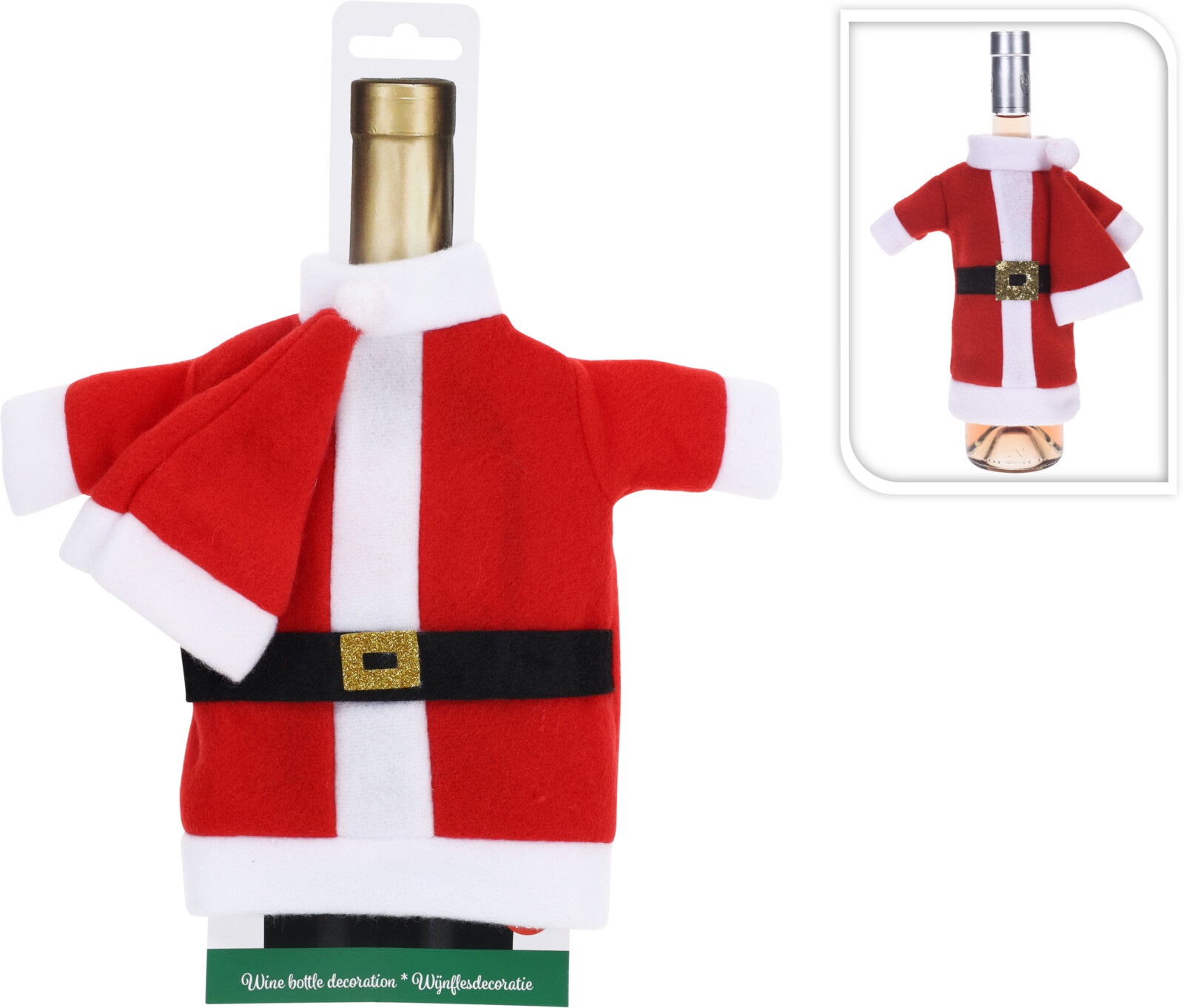 Afbeeldingen van Kerstman jas en muts voor wijnfles