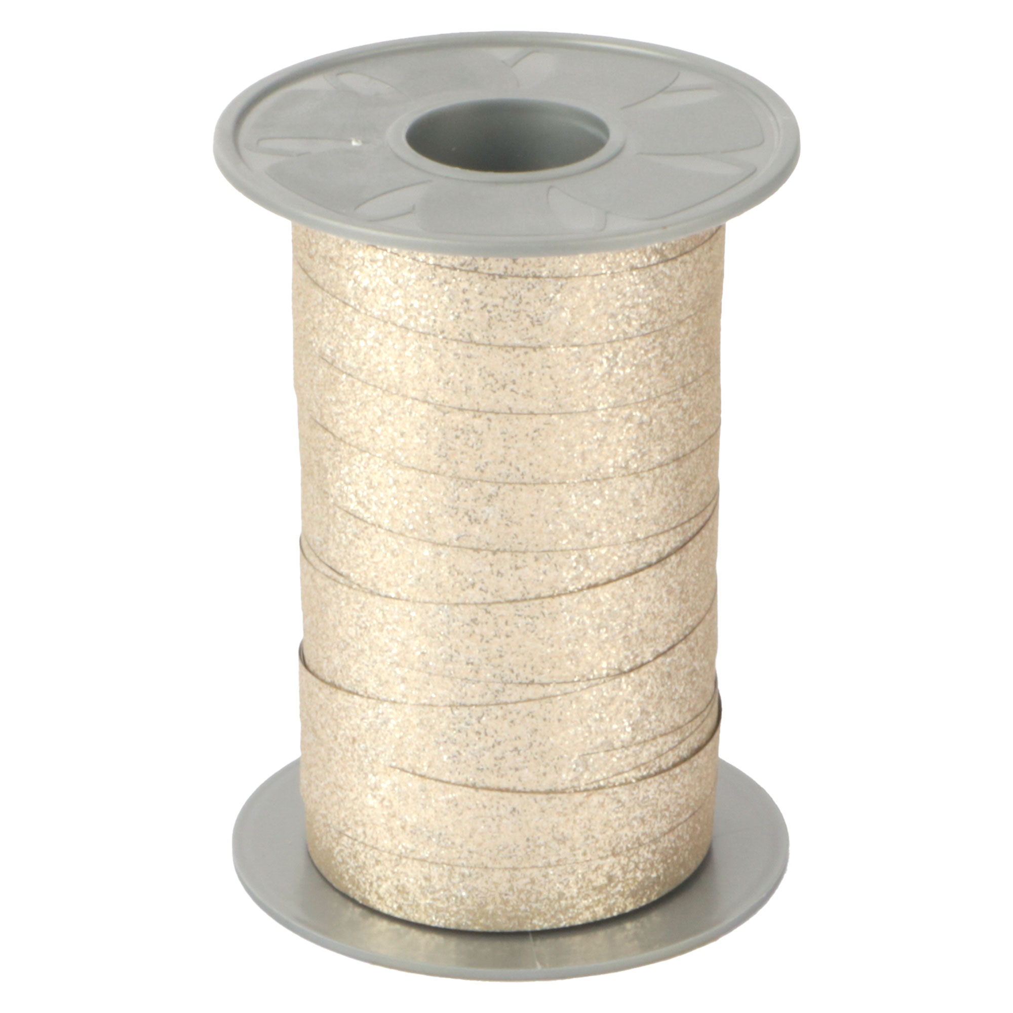 Afbeeldingen van Rol krullint 10 mm 100 mtr glitter taupe