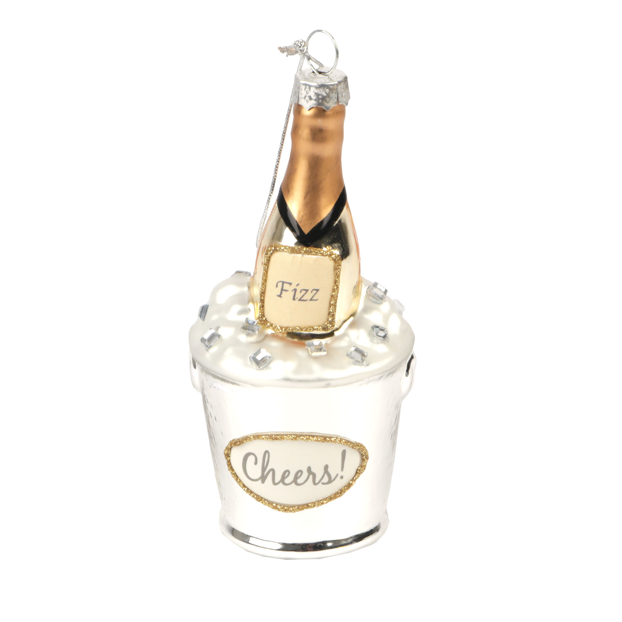 Afbeeldingen van Kerstbal 5,4x11,2 cm champagne in cooler 