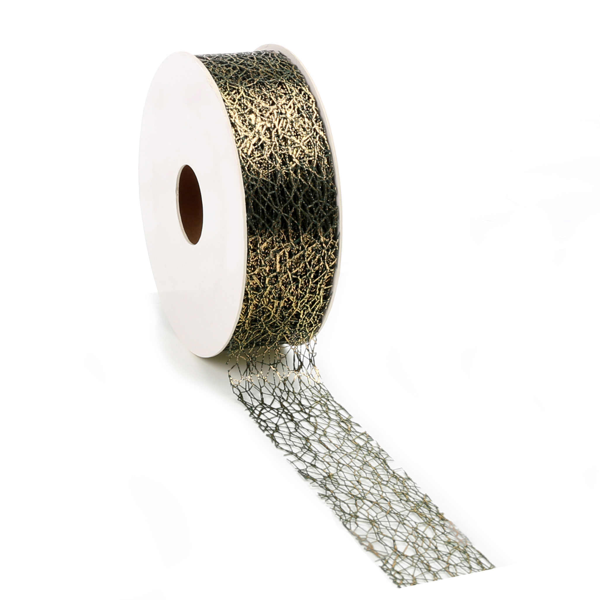 Afbeeldingen van Rol lint crispy deluxe 30 mm 10 mtr donkergroen met goud metallic