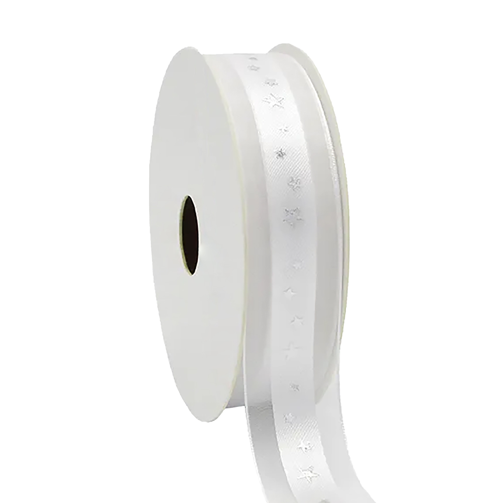 Afbeeldingen van Rol lint organza met satijn 25 mm 20 mtr Stars wit