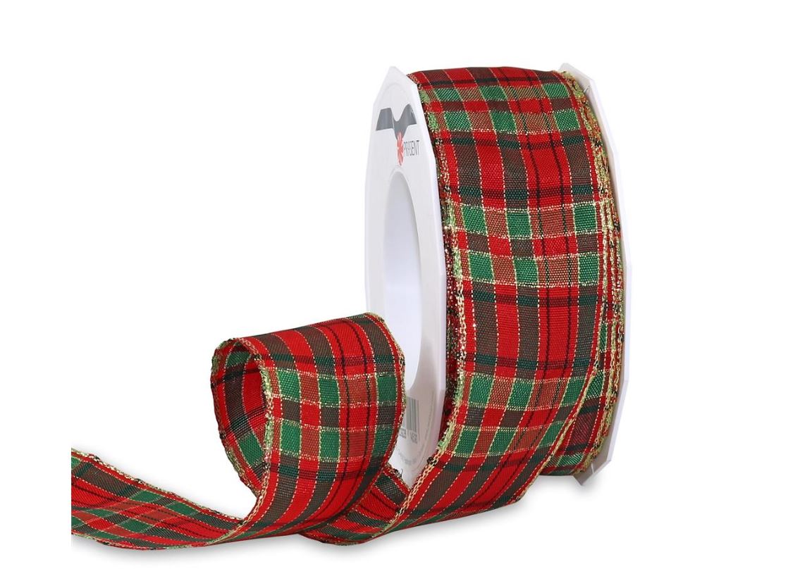 Afbeeldingen van Rol textiellint bedraad 40 mm 20 mtr schotse ruit